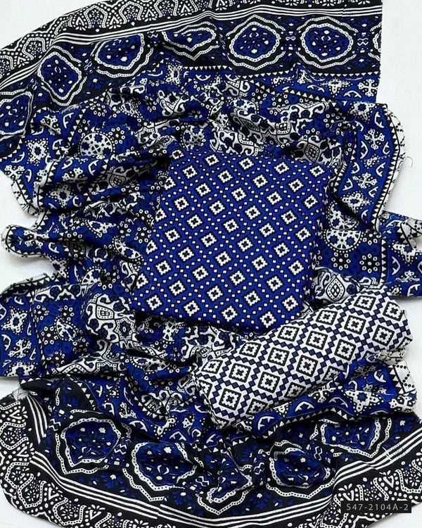 3PC Unstitched Ajrak Cotton Lawn Dress for Women - S47-2104A-RF