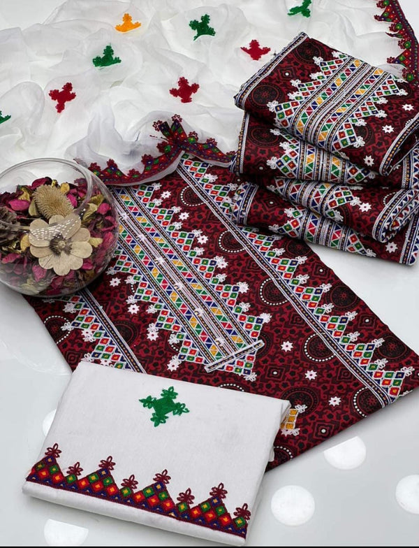 3 PC Unstitched Cotton Lawn Ajrak Dress Collection - S47-0804A
