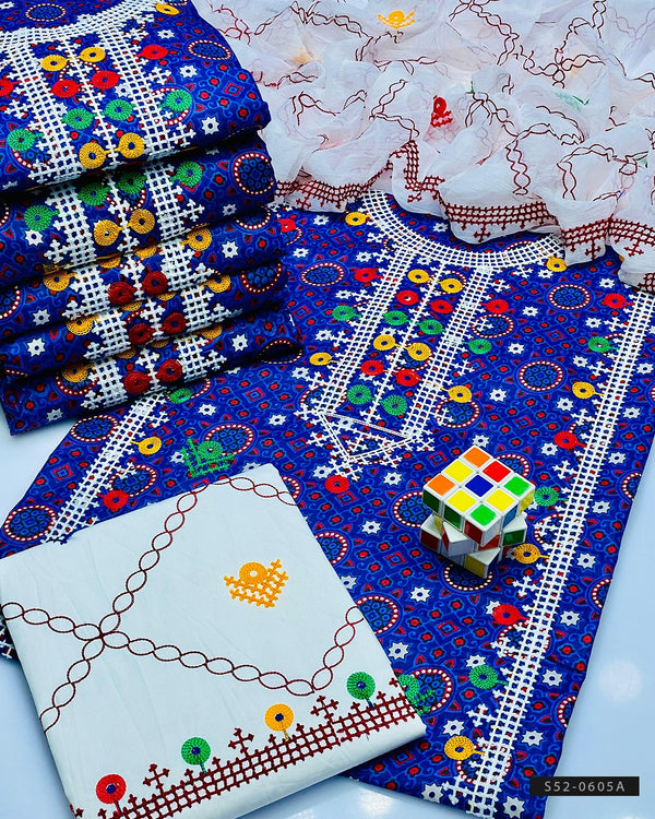 3 PC Unstitched Ajarak Cotton Lawn Dress Collection - S52-0605A